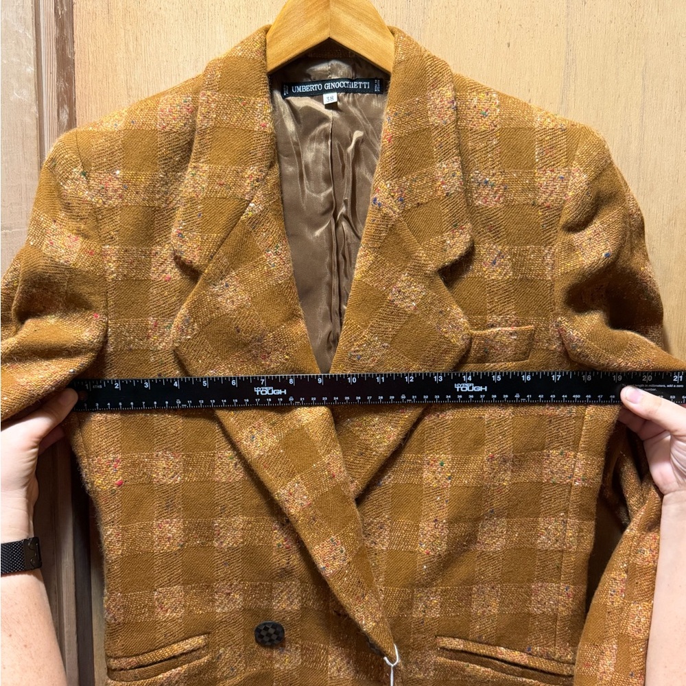 NWT Vintage Umberto Ginocchietti Light Brown Plaid Double Breasted Blazer EU 38 - Picture 8 of 8